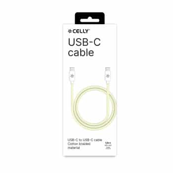 Celly USB-C > Câble USB-C Tressé en Coton 1,5 mètres Jaune